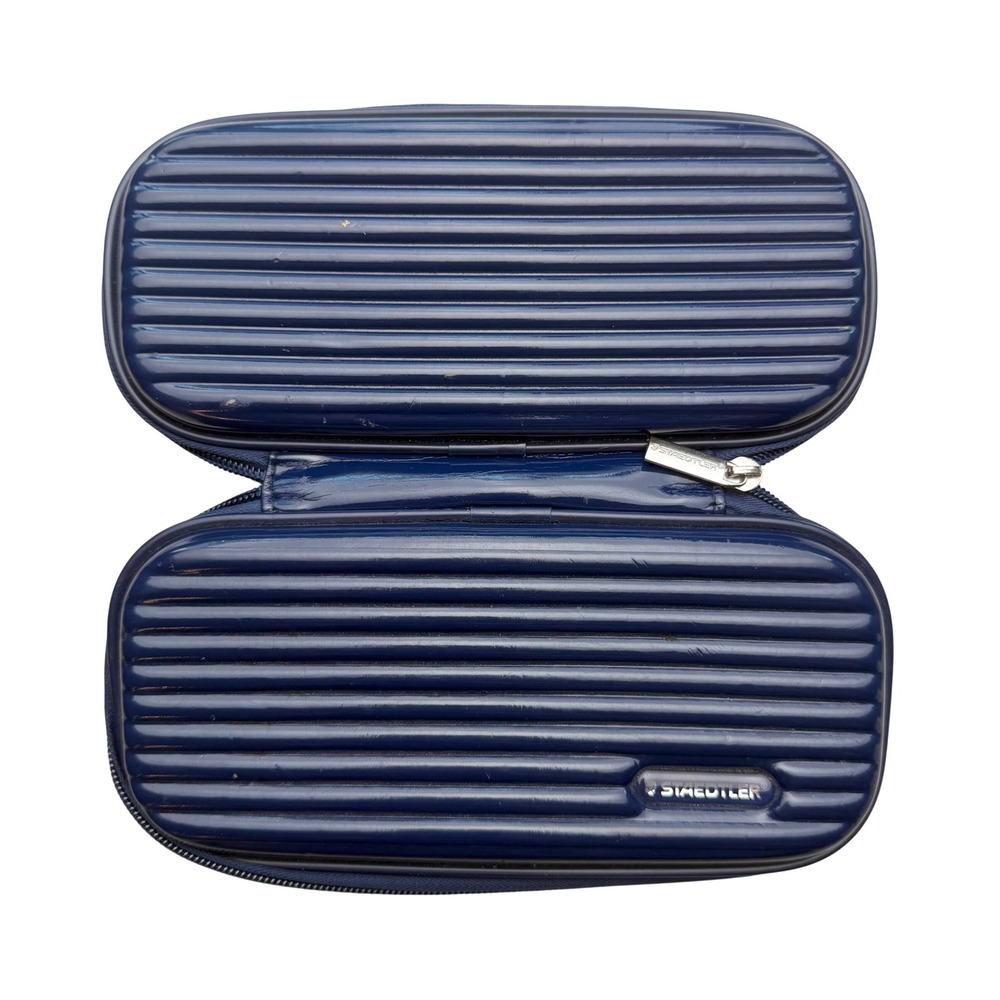 Staedtler Pencil Case Hardshell Ribbed Navy Blue Industrial Minimalist School 8"